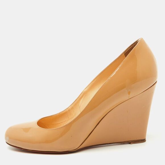 Christian Louboutin Beige Patent Leather Ronron Zeppa Wedge Pumps Size 38.5,New Products : American Fashion Style Bags On Sale